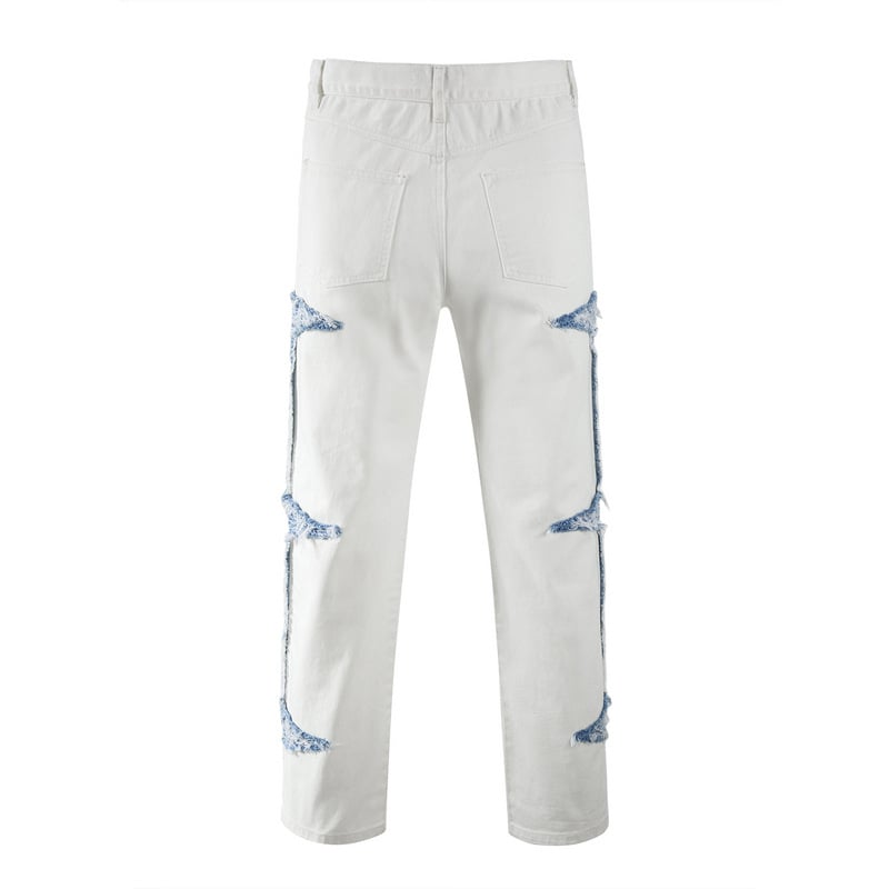 Contrast Ripped Casual Straight Jeans for Men