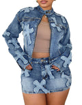 acelyn Women’s Denim Set 2 Piece Outfits Casual Denim Jacket & Mini Skirt Set Bodycon Jean Outfits with Pockets