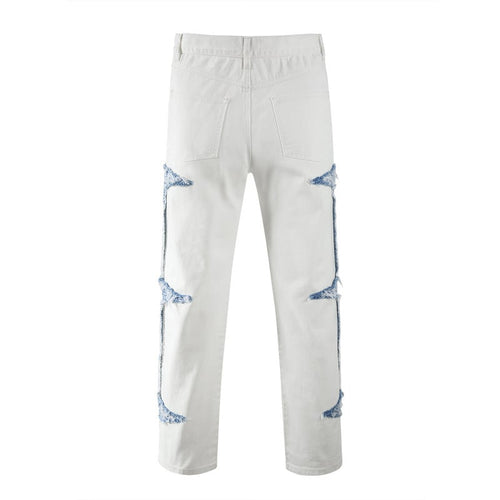 Contrast Ripped Casual Straight Jeans for Men